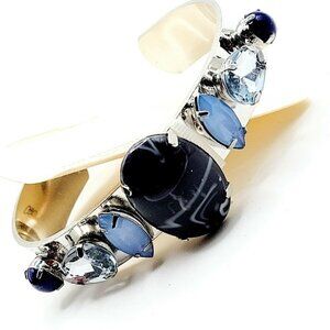 Cato Marina Open Cuff Bracelet Silver Tone Blue Rhinestones Adjustable Casual